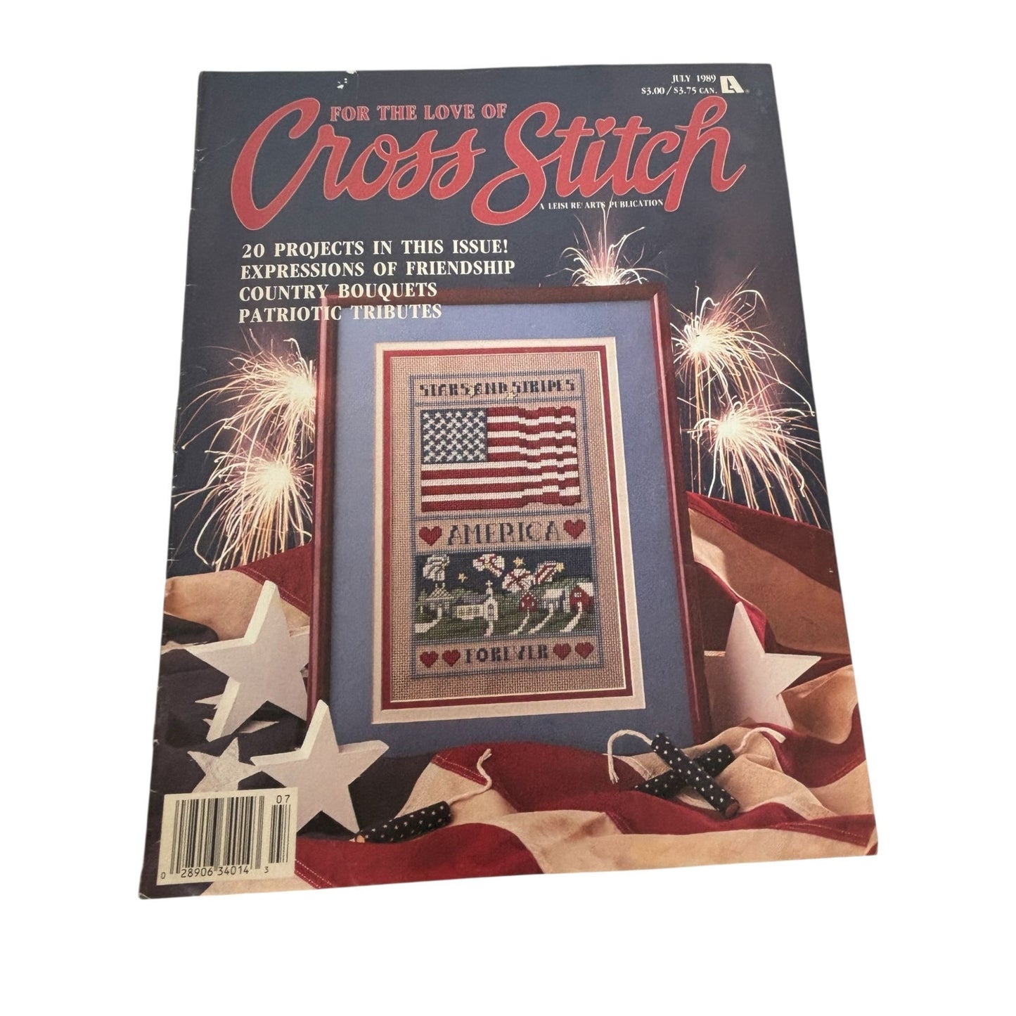 For The Love Of Cross Stitch Magazine July 1989 Patriotic American Flag Santas