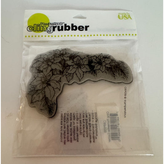 Stampendous Cling Rubber Stamp Poinsettia Corner Design Christmas Card Making