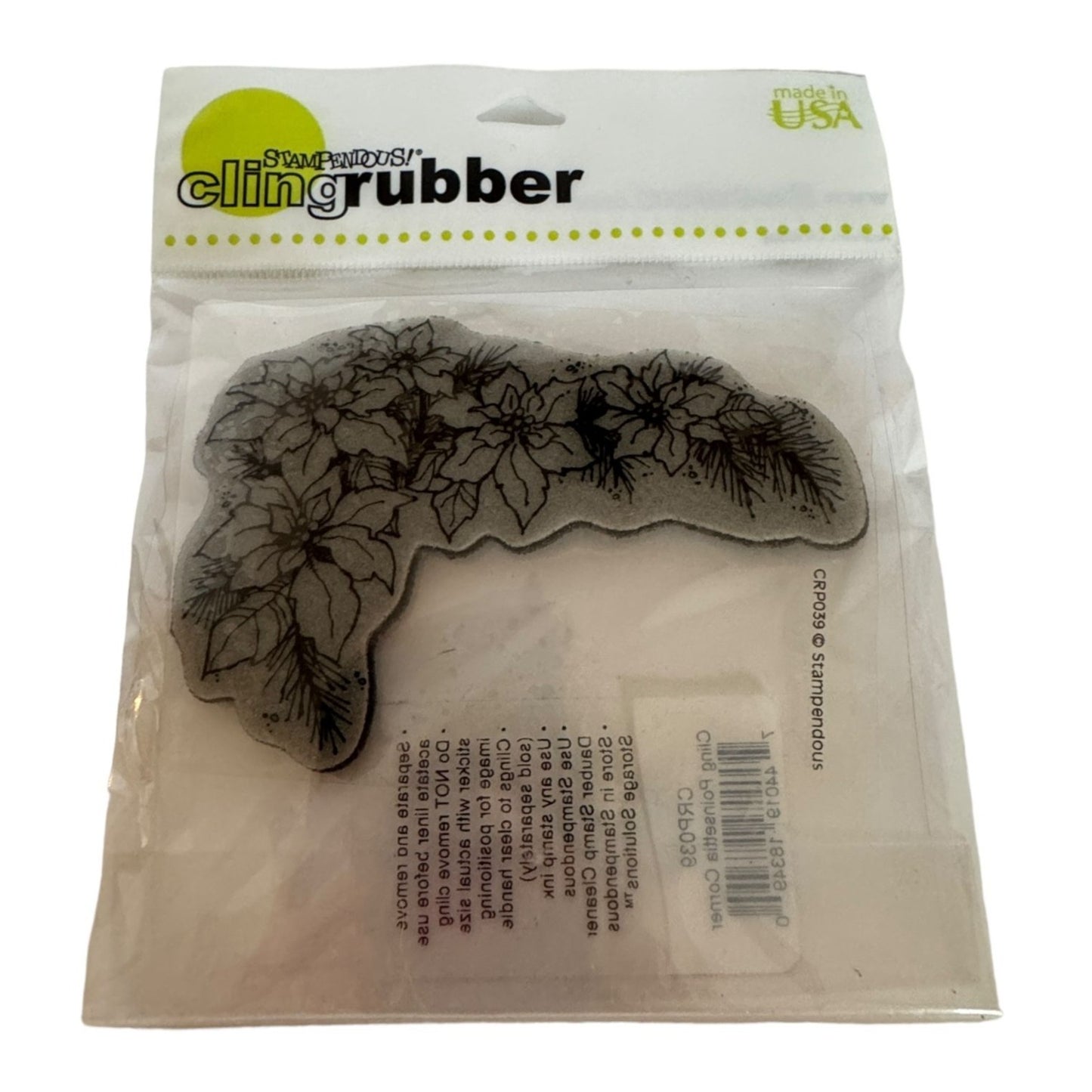 Stampendous Cling Rubber Stamp Poinsettia Corner Design Christmas Card Making