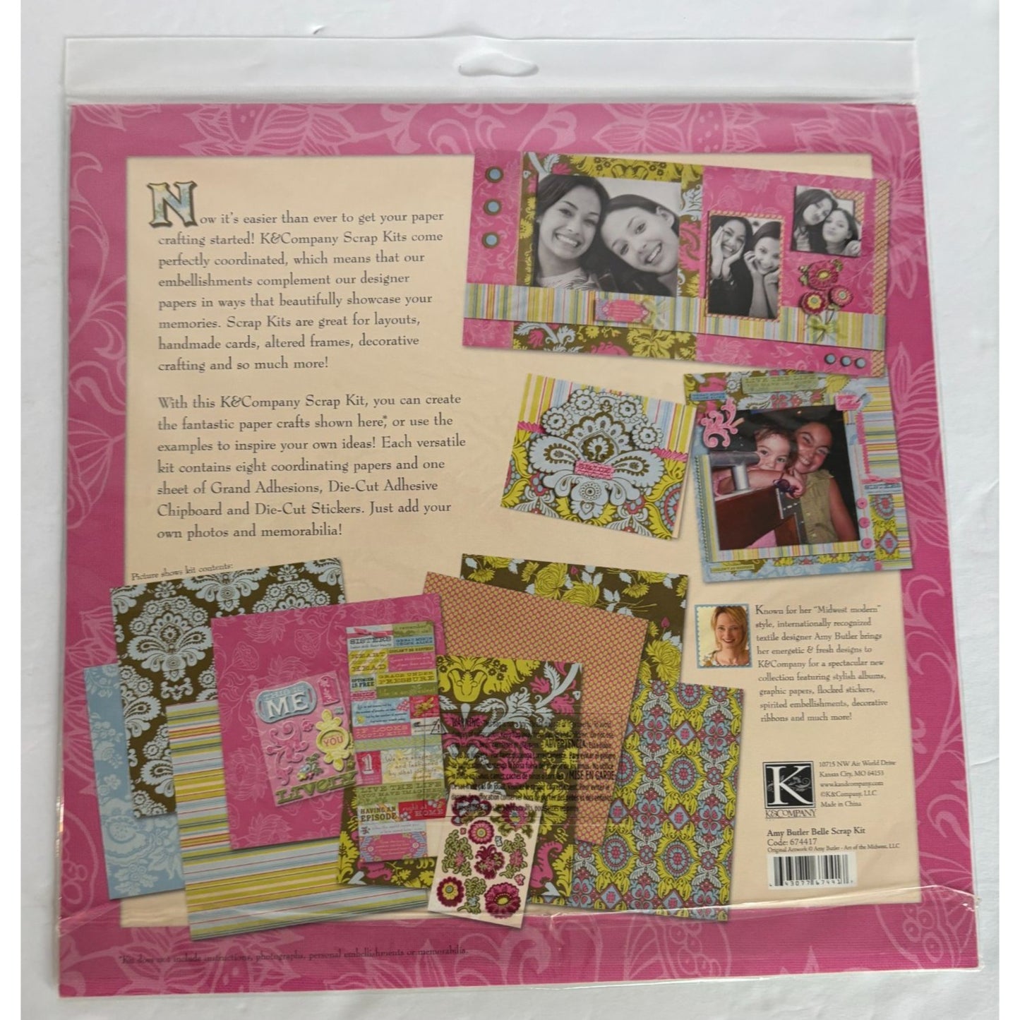 Amy Butler Scrap Kit by K&Company Scrapbooking Paper Sticker Layouts Card Making