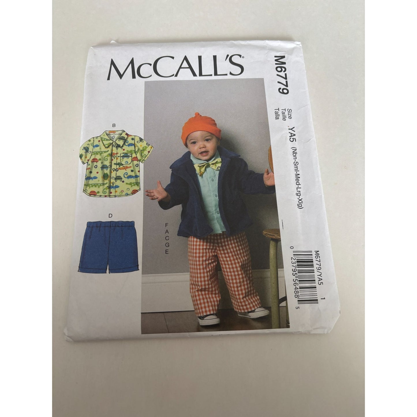 McCalls Sewing Pattern M6779 Baby Outfit Jacket Shirt Pants Shorts Bow Tie Uncut