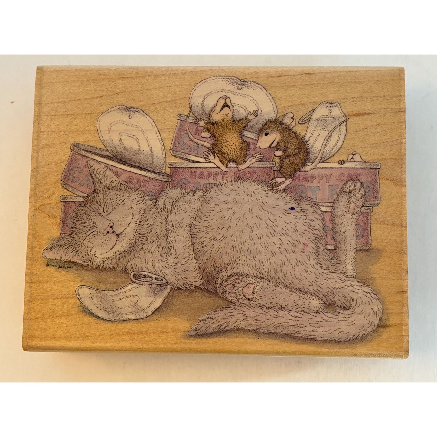 Stampabilities House Mouse Rubber Stamp Happy Cat Happy Friends Kitty Pet Dinner