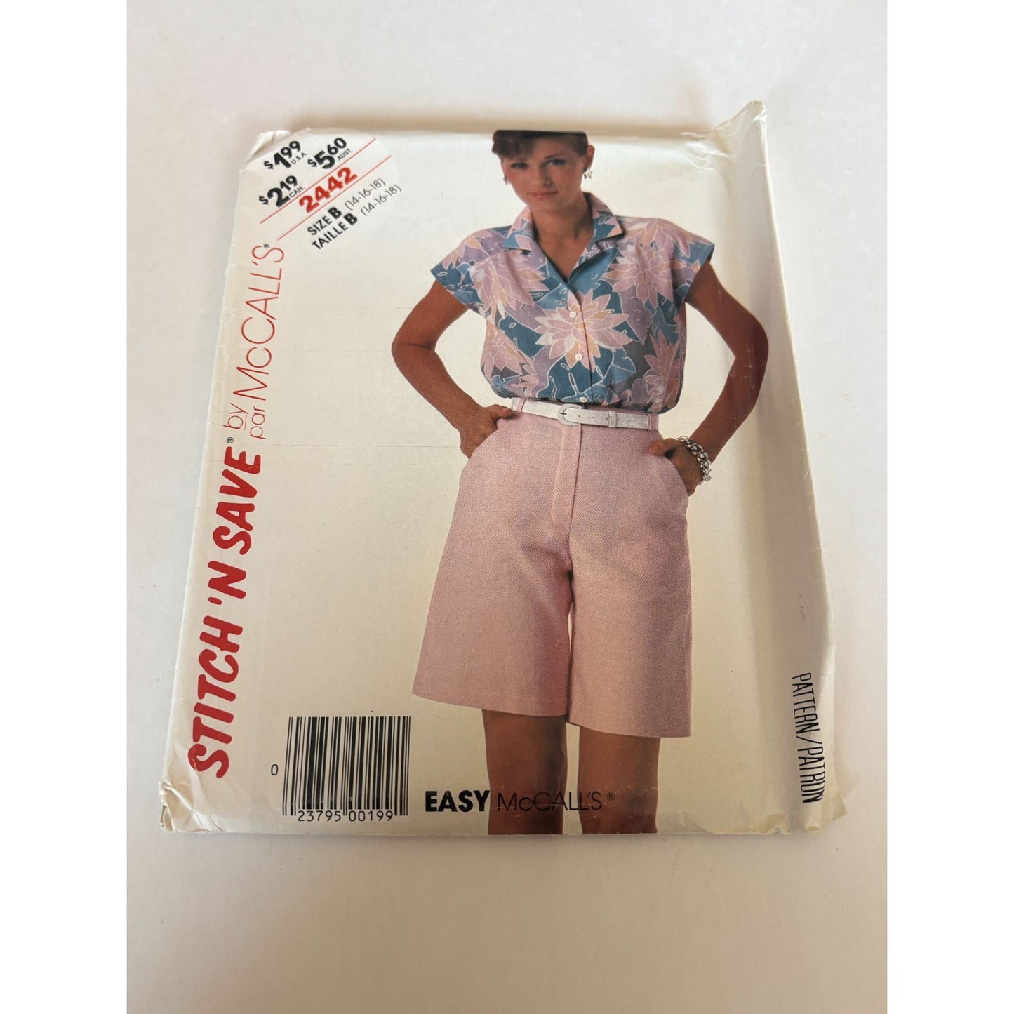 McCalls Stitch N Save Sewing Pattern 2442 Misses Top & Shorts Summer 14 16 18 UC
