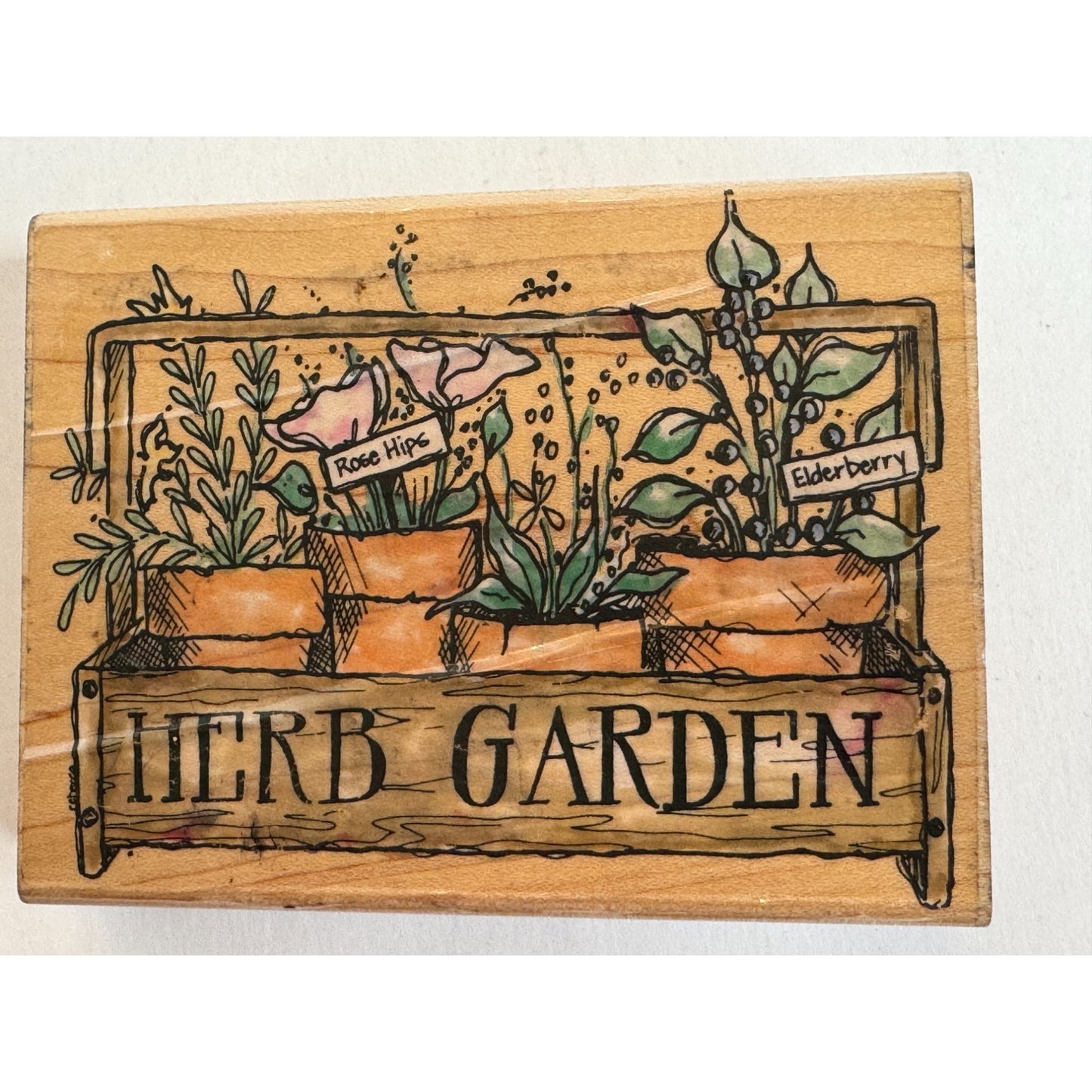 Penny Black Rubber Stamp Herb Garden Summer Cooking Rose Hips Elderberry Plants