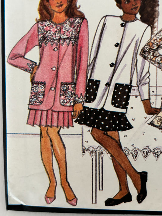 Butterick Sewing Pattern 6501 90s Girls Party Outfit Flounce Skirt Vintage 7-10 Uncut