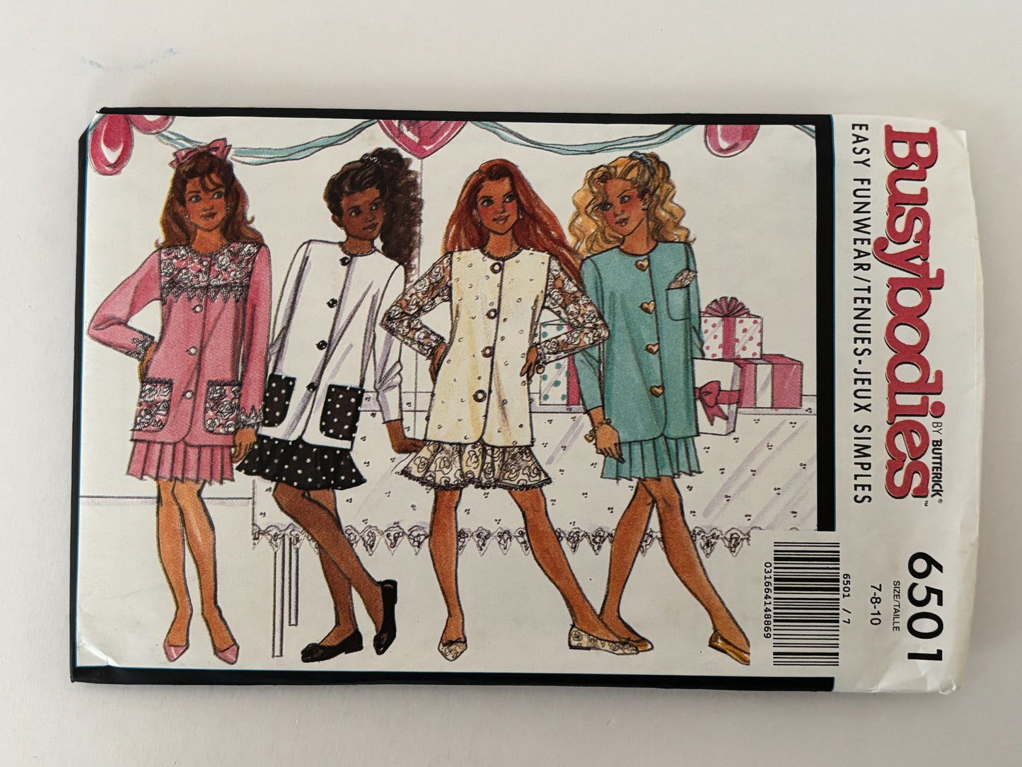 Butterick Sewing Pattern 6501 90s Girls Party Outfit Flounce Skirt Vintage 7-10 Uncut