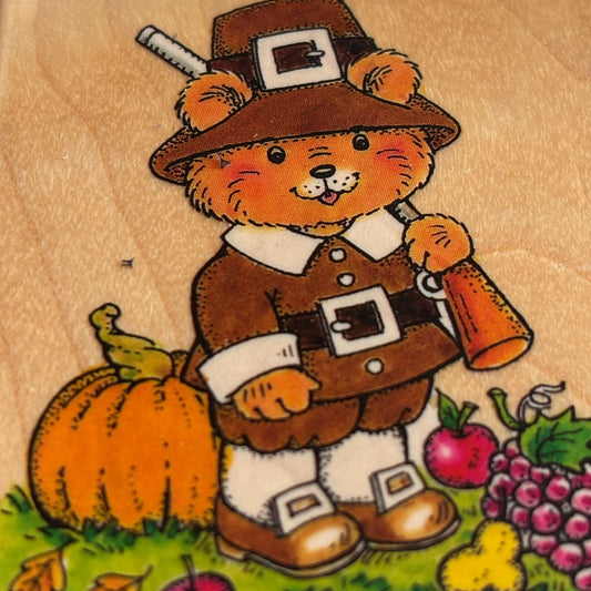 Penny Black Rubber Stamp Pilgrim Bear Thanksgiving Card Making Crafting 214D