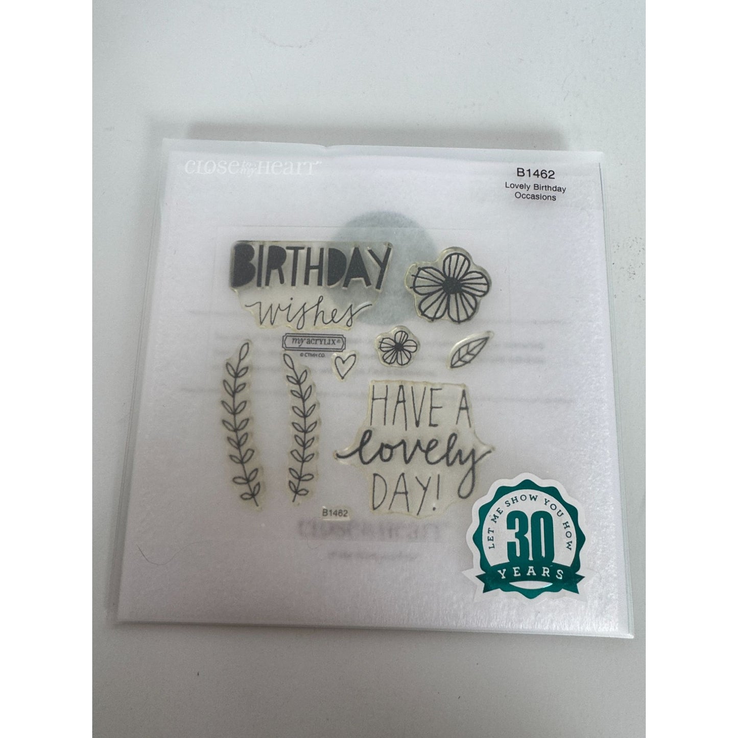 CTMH My Acrylix Acrylic Stamp Set Lovely Birthday Card Making Flowers Word B1462