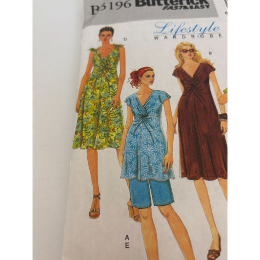 Butterick Sewing Pattern B5196 Maternity Top Dress Shorts Pants 8 10 12 14 Uncut
