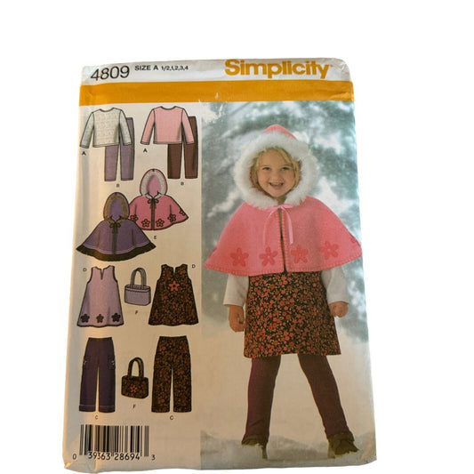 Simplicity 4809 Sewing Pattern Toddlers Winter Outfit Jumper Pants Capelet 1 2 3 4 UNCUT