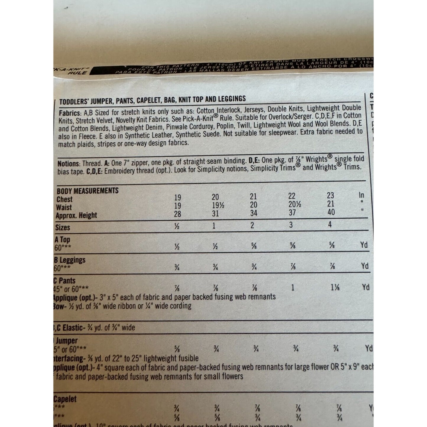 Simplicity 4809 Sewing Pattern Toddlers Winter Outfit Jumper Pants Capelet 1 2 3 4 UNCUT