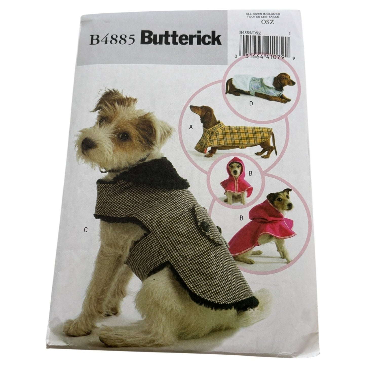 Butterick Sewing Pattern B4885 Dog Coat Pet Clothing Animal XS S M L 11-26 inch
