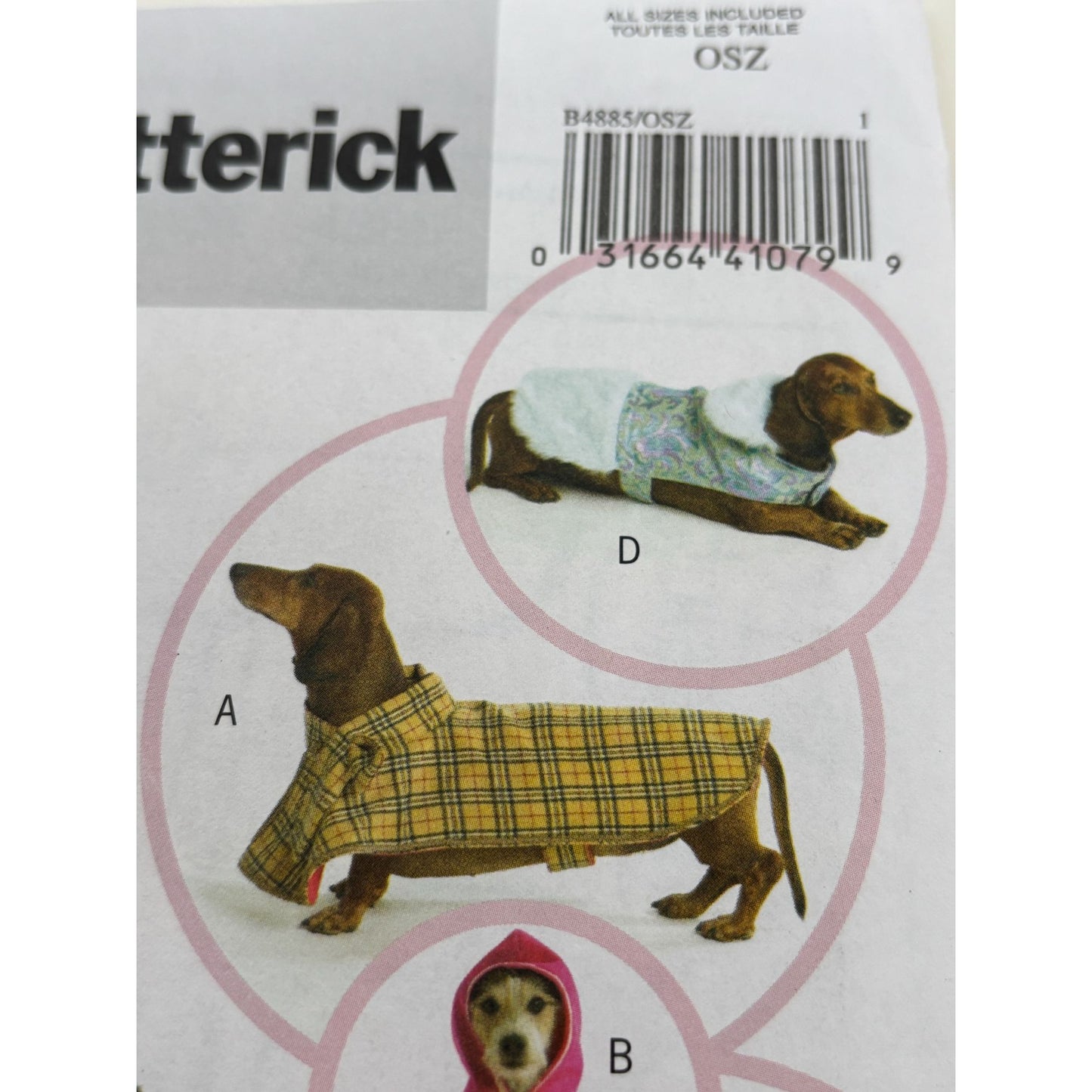 Butterick Sewing Pattern B4885 Dog Coat Pet Clothing Animal XS S M L 11-26 inch