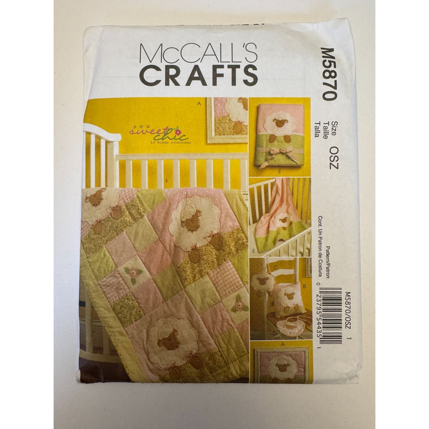 McCalls Sewing Pattern M5870 Sew Sweet Chic Quilt Lamb Toy Nursery Decor Uncut Baby Bib