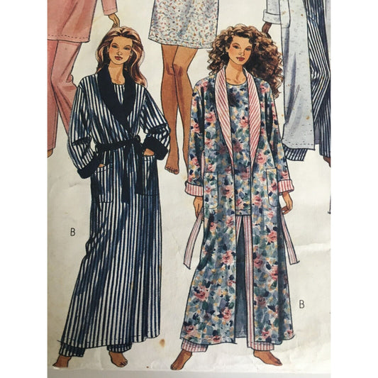 McCalls Sewing Pattern 6801 Robe Pajamas Tunic Top Pants Shorts XS S M Uncut
