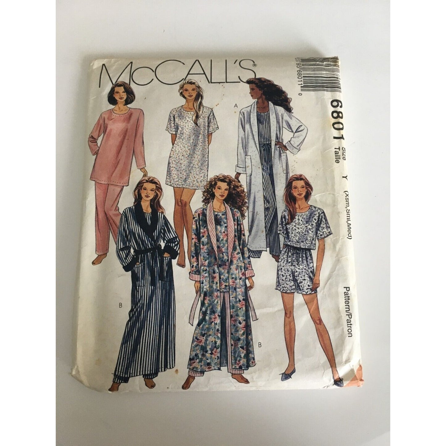 McCalls Sewing Pattern 6801 Robe Pajamas Tunic Top Pants Shorts XS S M Uncut