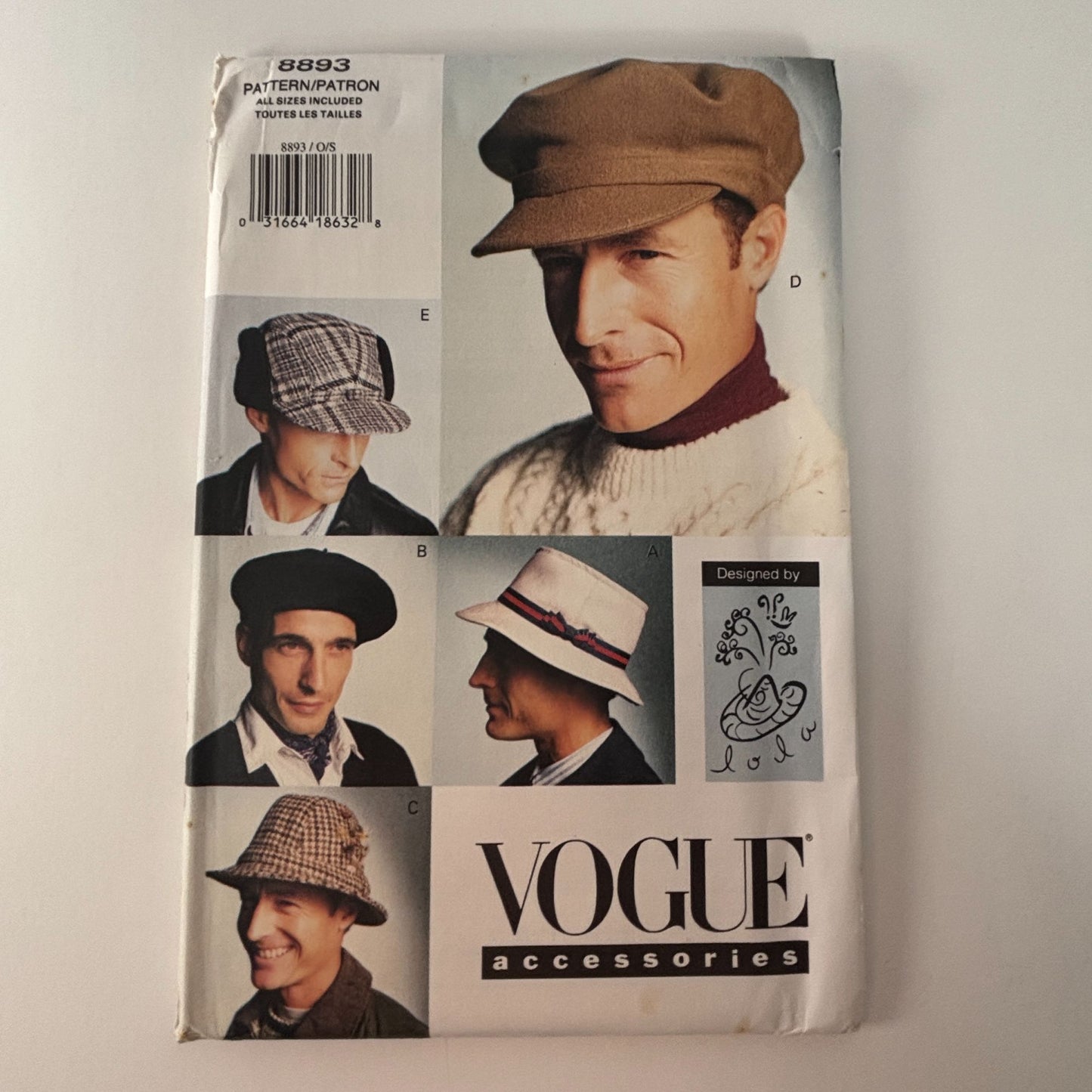 Vogue Sewing Pattern 8893 Hat Beret Bucket Trilby Hunters Newsboy Messenger Golf