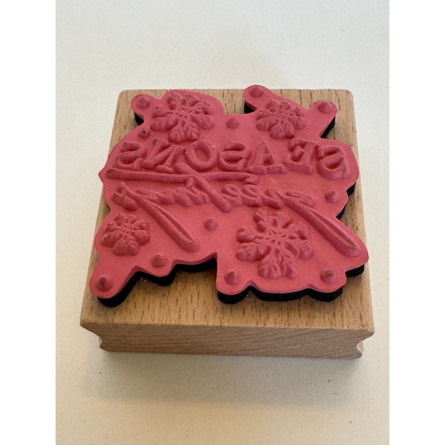 Hobby Lobby Wood Rubber Stamp Seasons Greetings Christmas Cardmaking Snowflakes