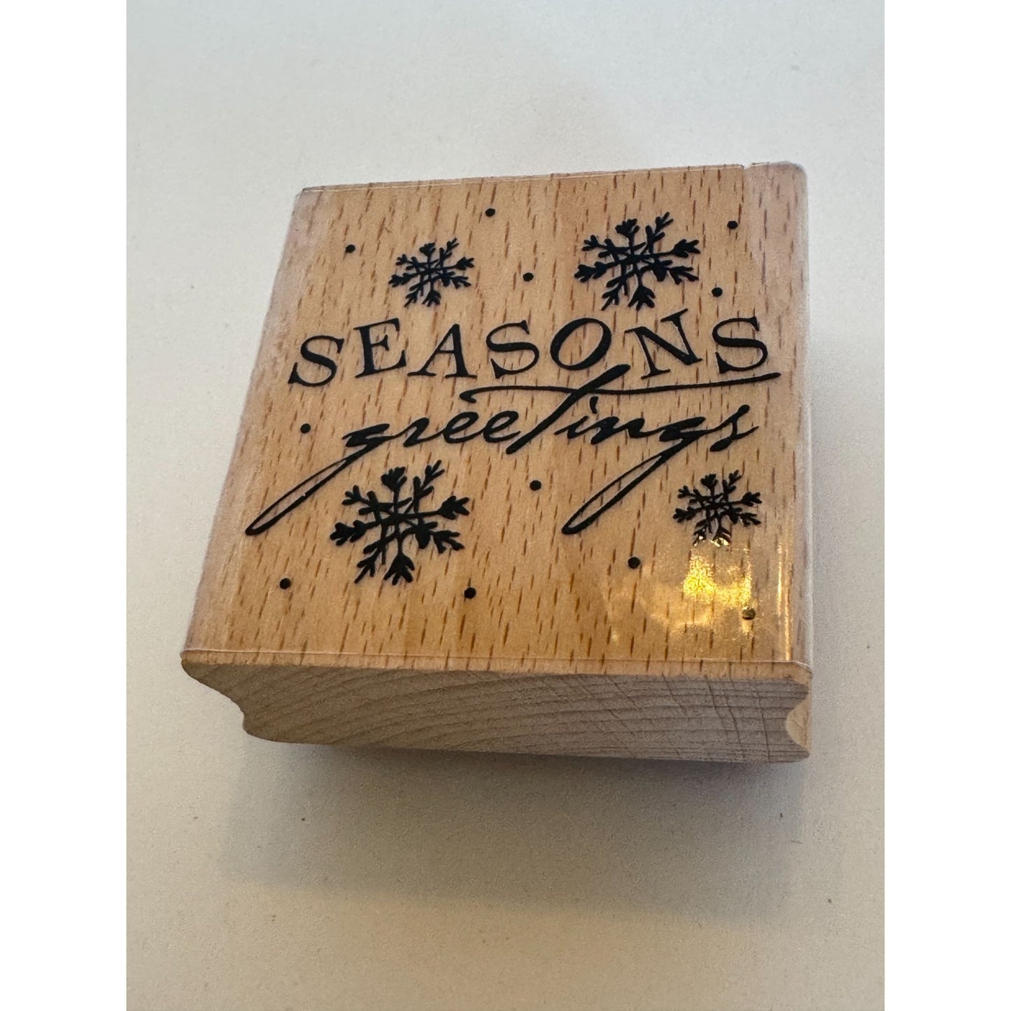 Hobby Lobby Wood Rubber Stamp Seasons Greetings Christmas Cardmaking Snowflakes