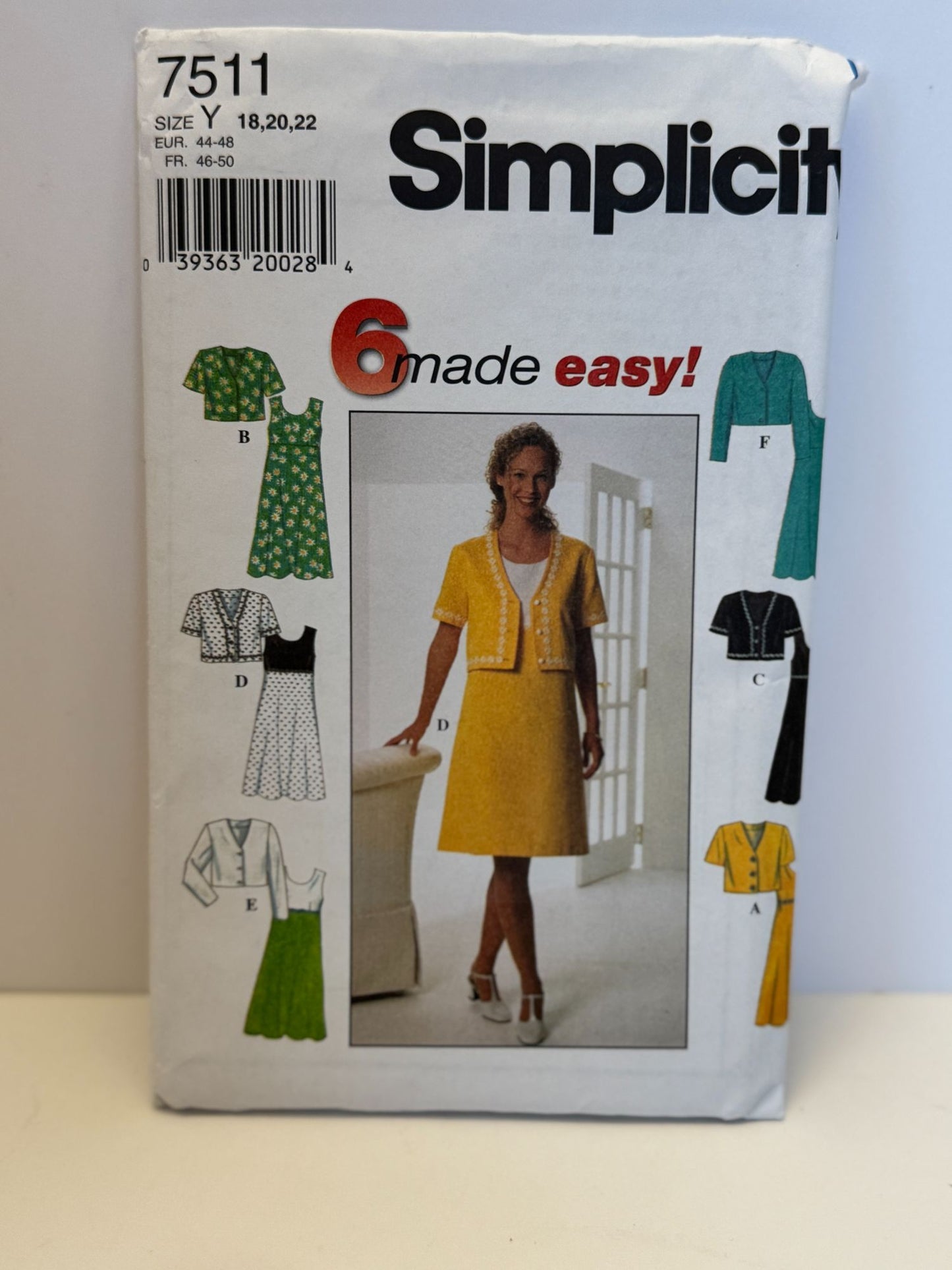 Simplicity Sewing Pattern 7511 Misses Dress Jacket Work Career Easy 18 20 22 UC