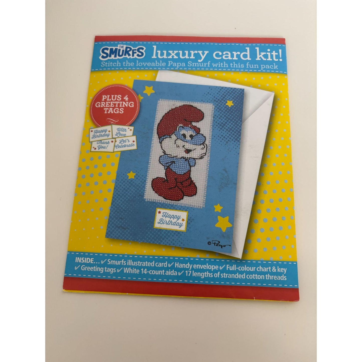 The World of Cross Stitching Greeting Birthday Card Kit Papa Smurf Cross Stitch