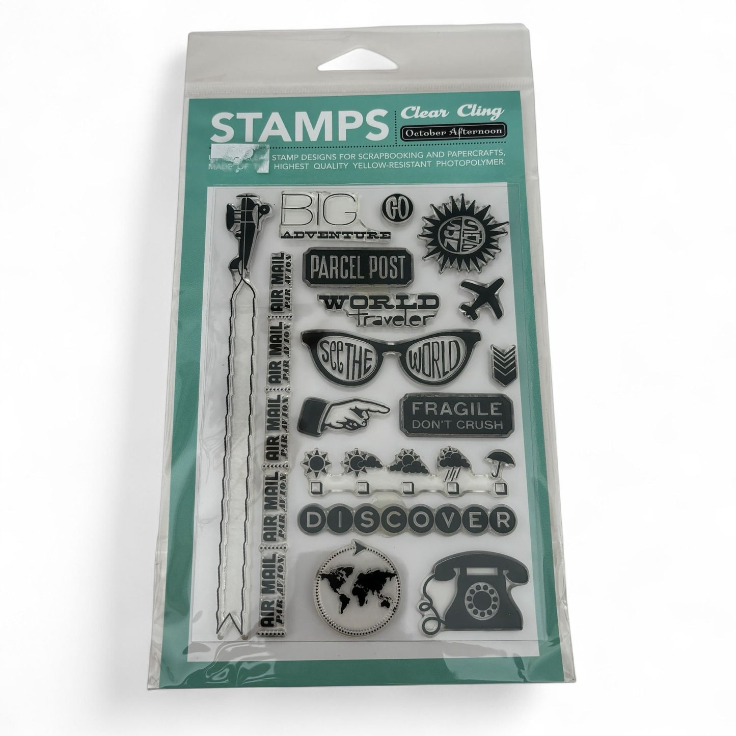 October Afternoon Clear Cling Stamp Set World Traveler Airplane Adventure Card Making Paper Craft