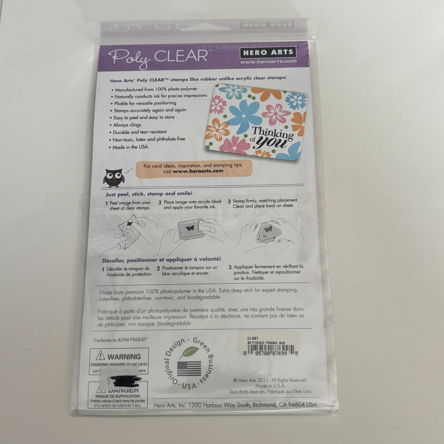 Hero Arts Poly Clear Stamp Set Stitched Frame 4x6 Thinking Of You Thank You Leaf