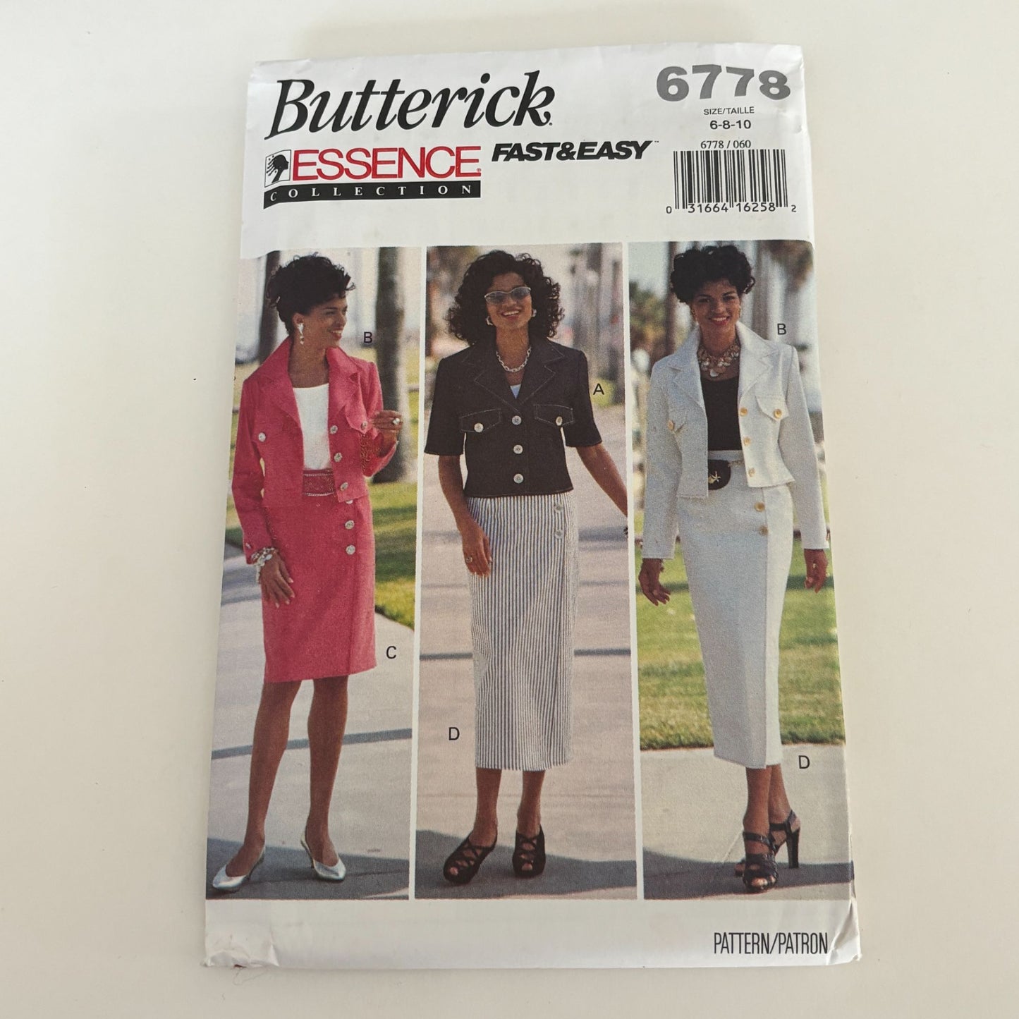 Butterick Sewing Pattern 6778 Cropped Jacket Skirt Suit Corporate Core Preppy 90s 6-10 Uncut