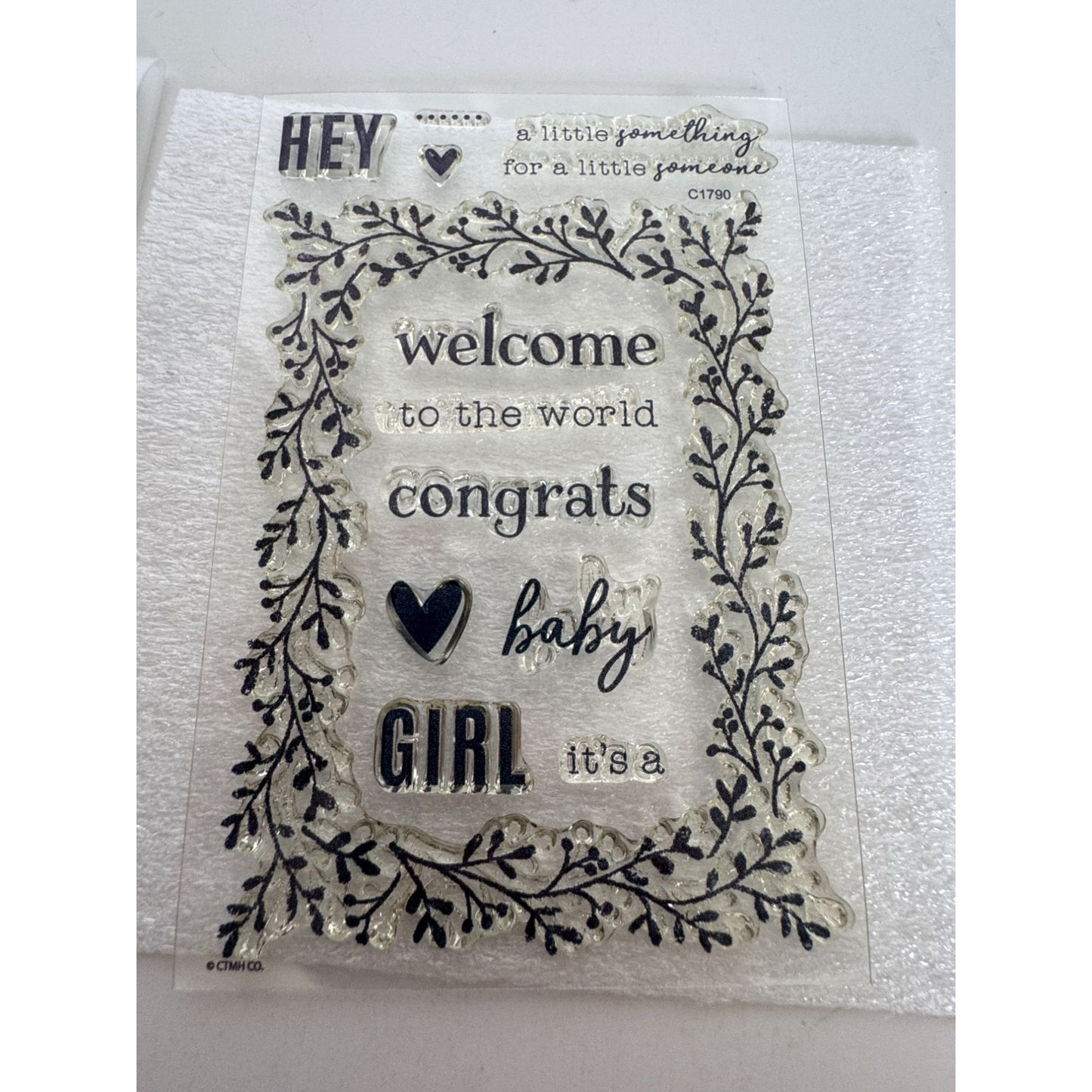 CTMH Acrylic Stamp Set Sweet Girl Welcome Baby Announcement Card Making C1790