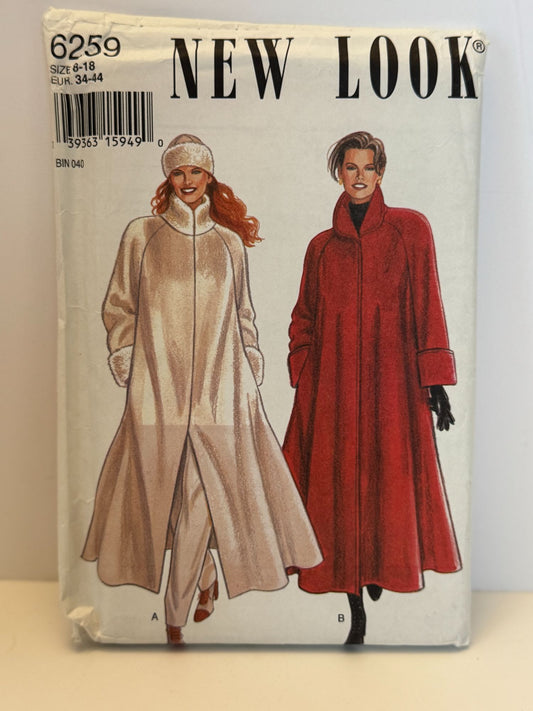 New Look Sewing Pattern 6259 Swing Coat Full Length Winter 6-18 Simplicity Uncut