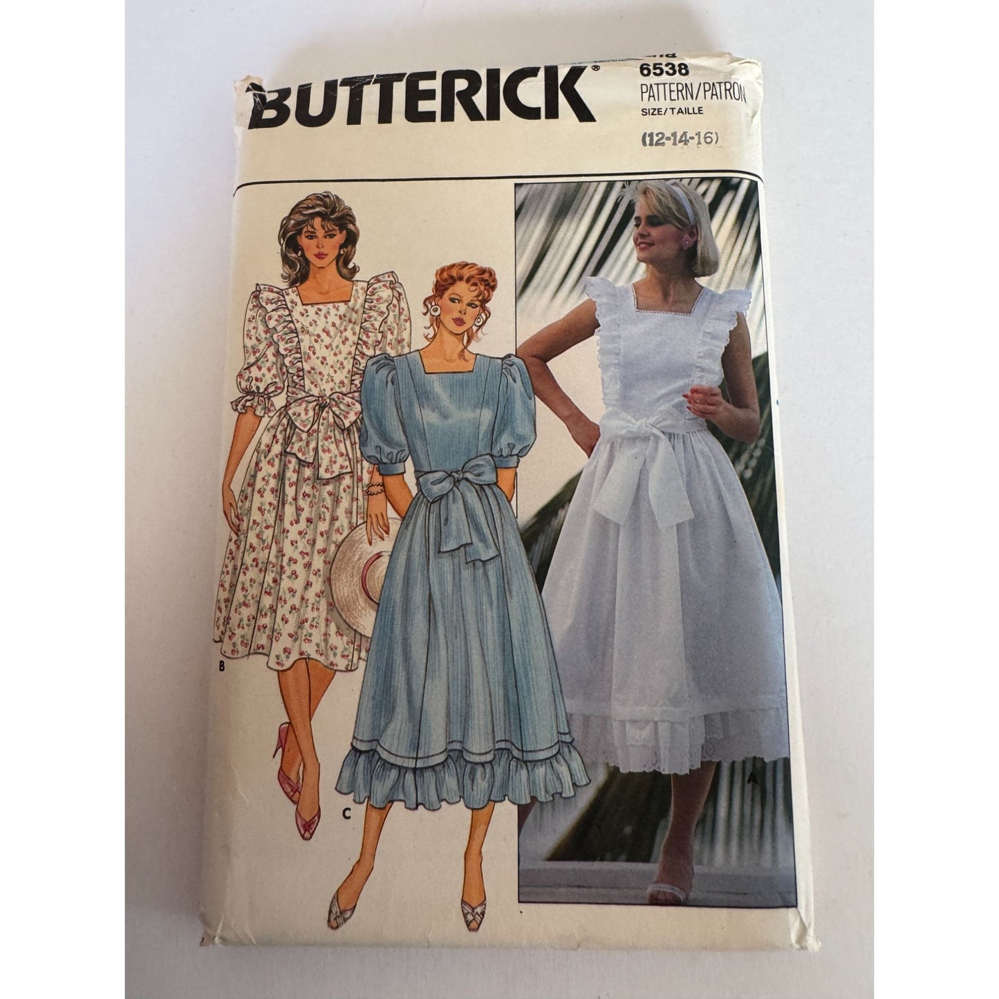Vintage 80s Prairie Dress Sewing Pattern Butterick 6538 Romantic Puff Sleeve Cottage Ruffles 12-16 Uncut
