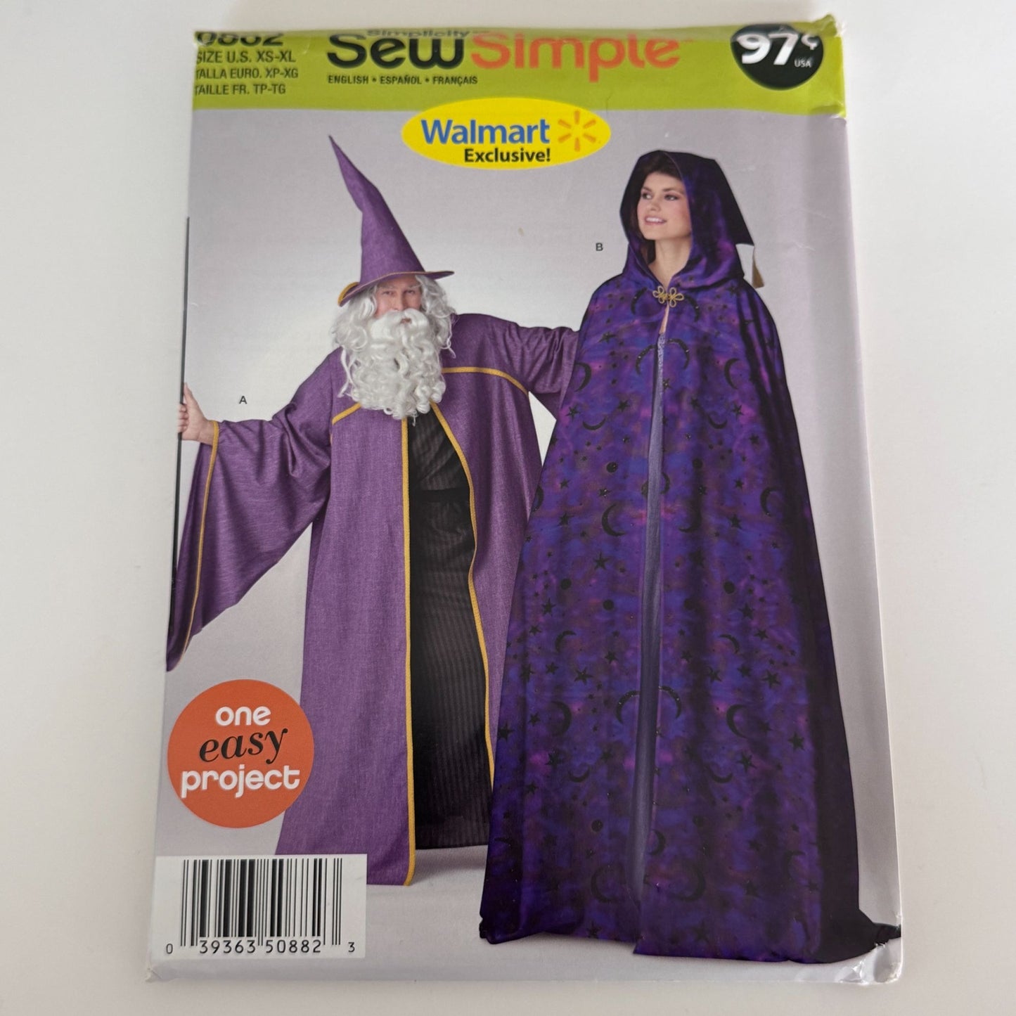 Simplicity Sewing Pattern 0882 Wizard Costume Cloak Hooded Cape XS-XL Uncut Halloween Easy