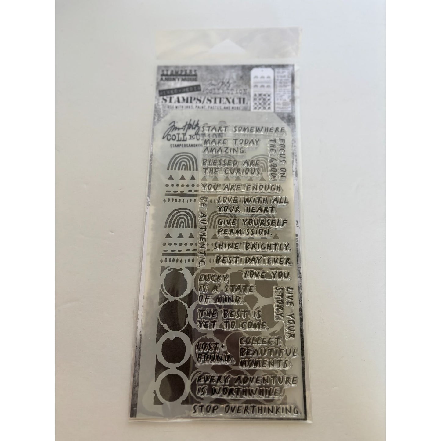 Tim Holtz Collection Mixed Media Stamps and Stencil Set Journaling Words Inspire