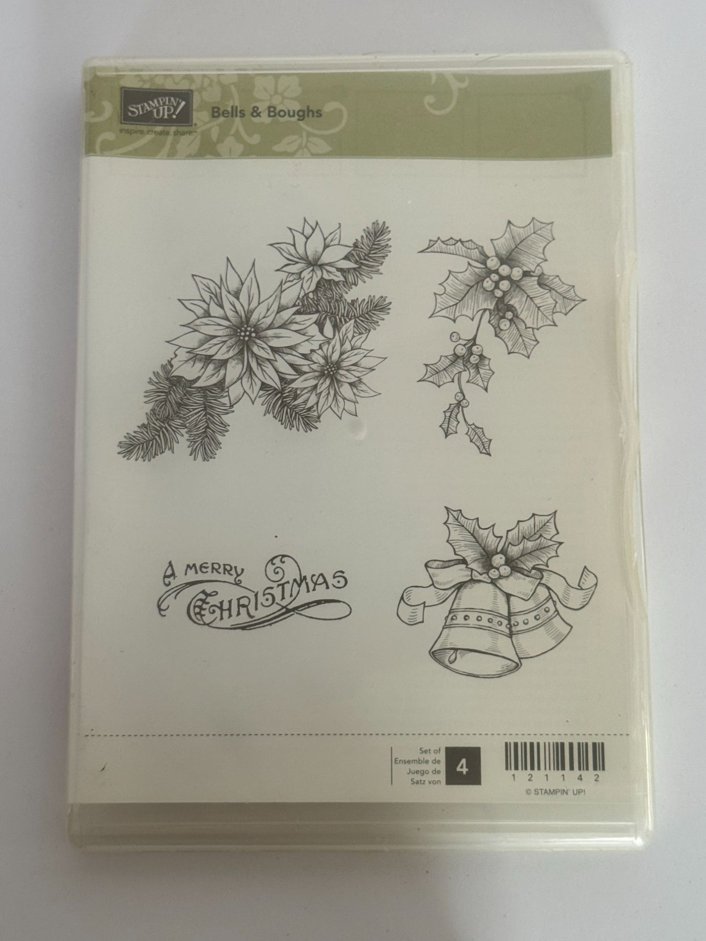 Stampin Up Rubber Stamps Bells and Boughs A Merry Christmas Card Making Set of 4