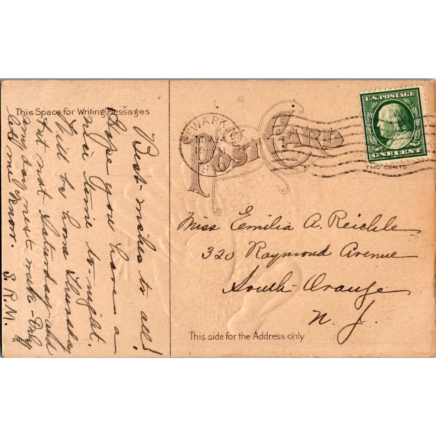 1910 Embossed Thanksgiving Postcard NJ Postmark Divided Back Turkey Proclamation
