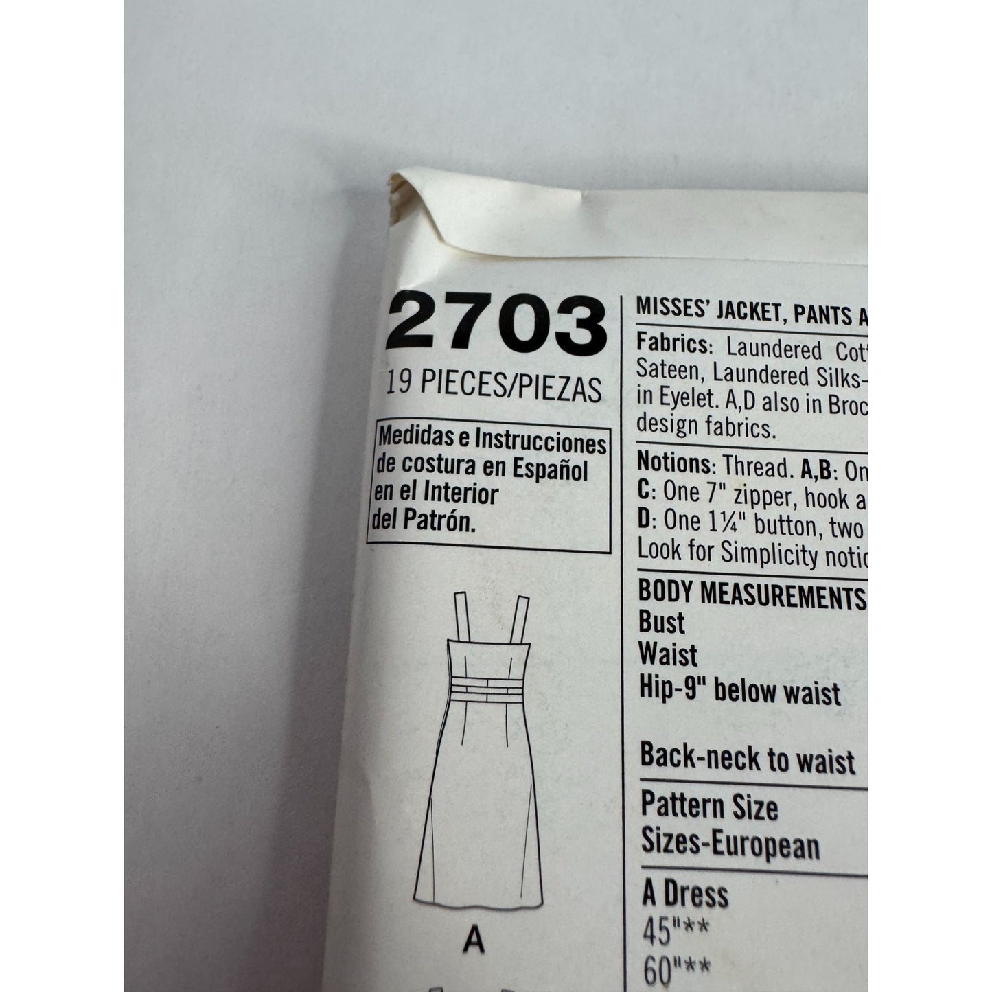 Simplicity Sewing Pattern 2703 Misses Jacket Pants Dress Top Sizes 8-16 Work UC