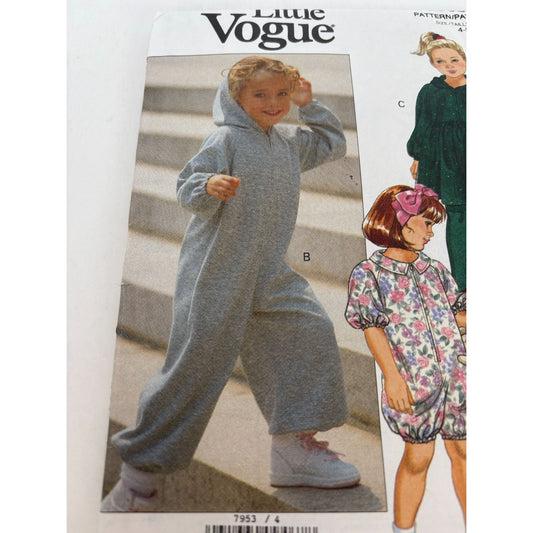 Little Vogue Sewing Pattern 7953 Girls Jumpsuit and Dress Easy Size 4 5 6 Uncut