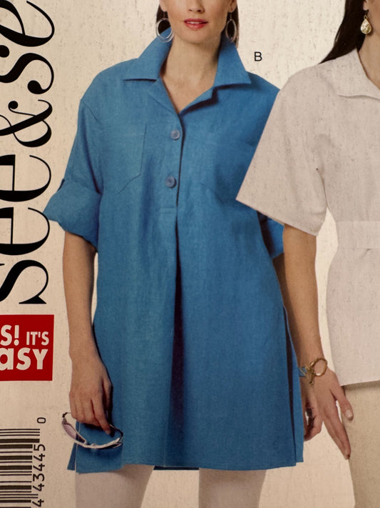 Butterick Sewing Pattern B5481 Tunic Top Shirt Work Casual Collar 16 18 20 22 UC