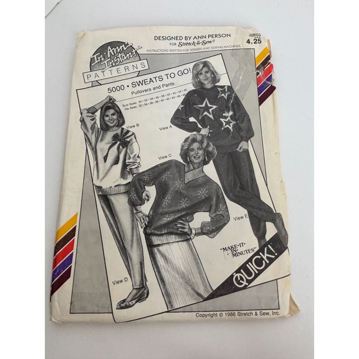 Stretch and Sew Sewing Pattern 5000 Sweats To Go Sweatpants Sweatshirt UC 1980s