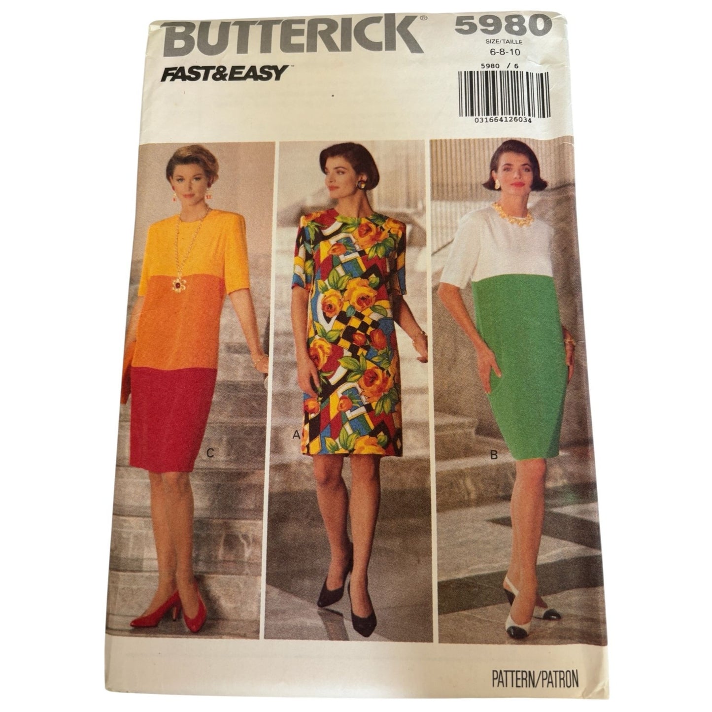 Butterick Sewing Pattern 5980 Sheath Dress Color Block Fast Easy Career 6 8 10