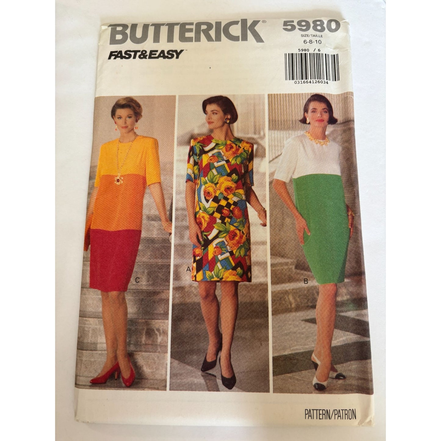 Butterick Sewing Pattern 5980 Sheath Dress Color Block Fast Easy Career 6 8 10