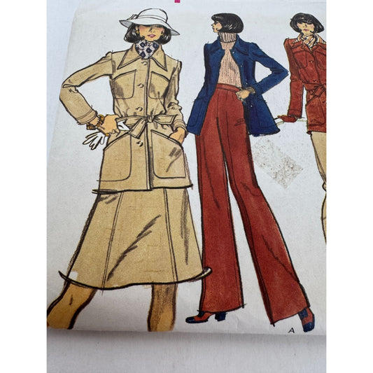 Vogue Sewing Pattern 8474 Misses Jacket A-Line Skirt Pants Size 16 1970s Uncut