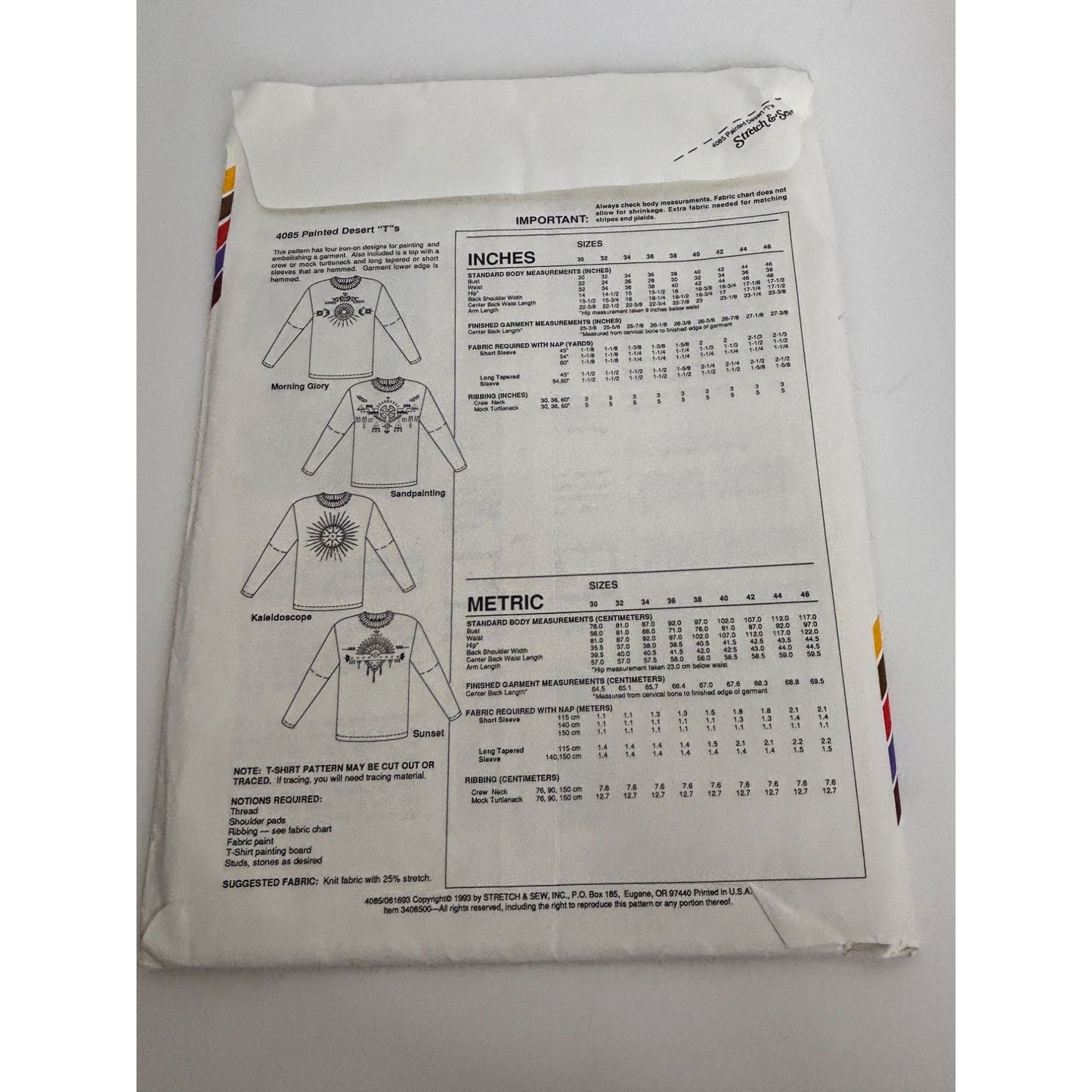 Stretch and Sew Sewing Pattern 4085 Painted Desert Ts T-Shirts Ann Person Uncut