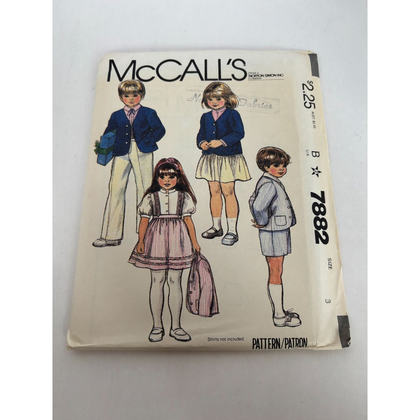 McCalls Sewing Pattern 7882 Toddler Spring Outfit Jacket Skirt Shorts 3T Uncut