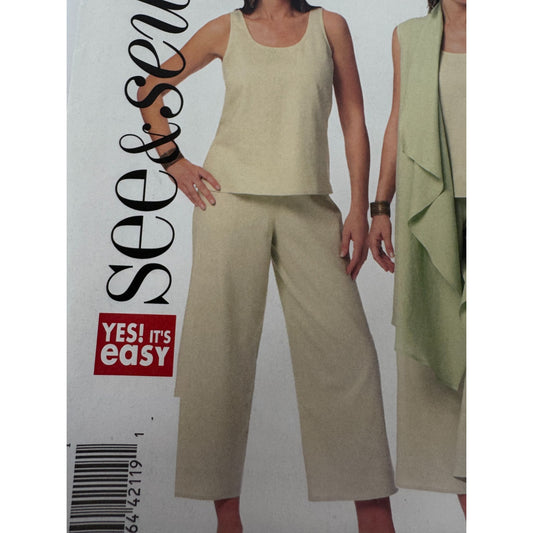 Butterick Sewing Pattern B5170 Cascading Shawl Top Pants Outfit Easy Uncut 4-14