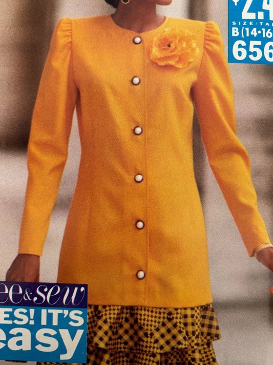 Butterick Sewing Pattern 6562 Tunic Blazer Skirt Easy 14 16 18 UC See and Sew