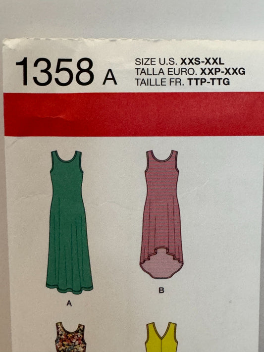 Simplicity Sewing Pattern 1358 Knit Dress High Low 6 Made Easy XXS-XXL 4-26 UC