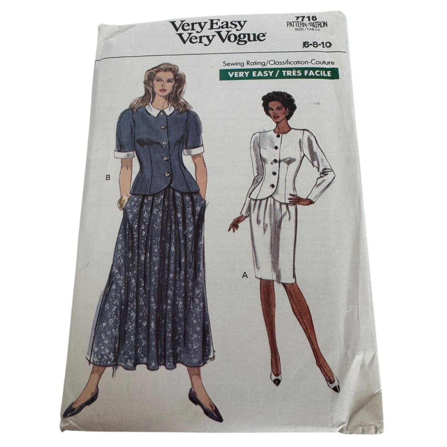 Vogue Sewing Pattern 7716 Misses Top and Tapered or Flared Skirt Size 6 8 10 UC