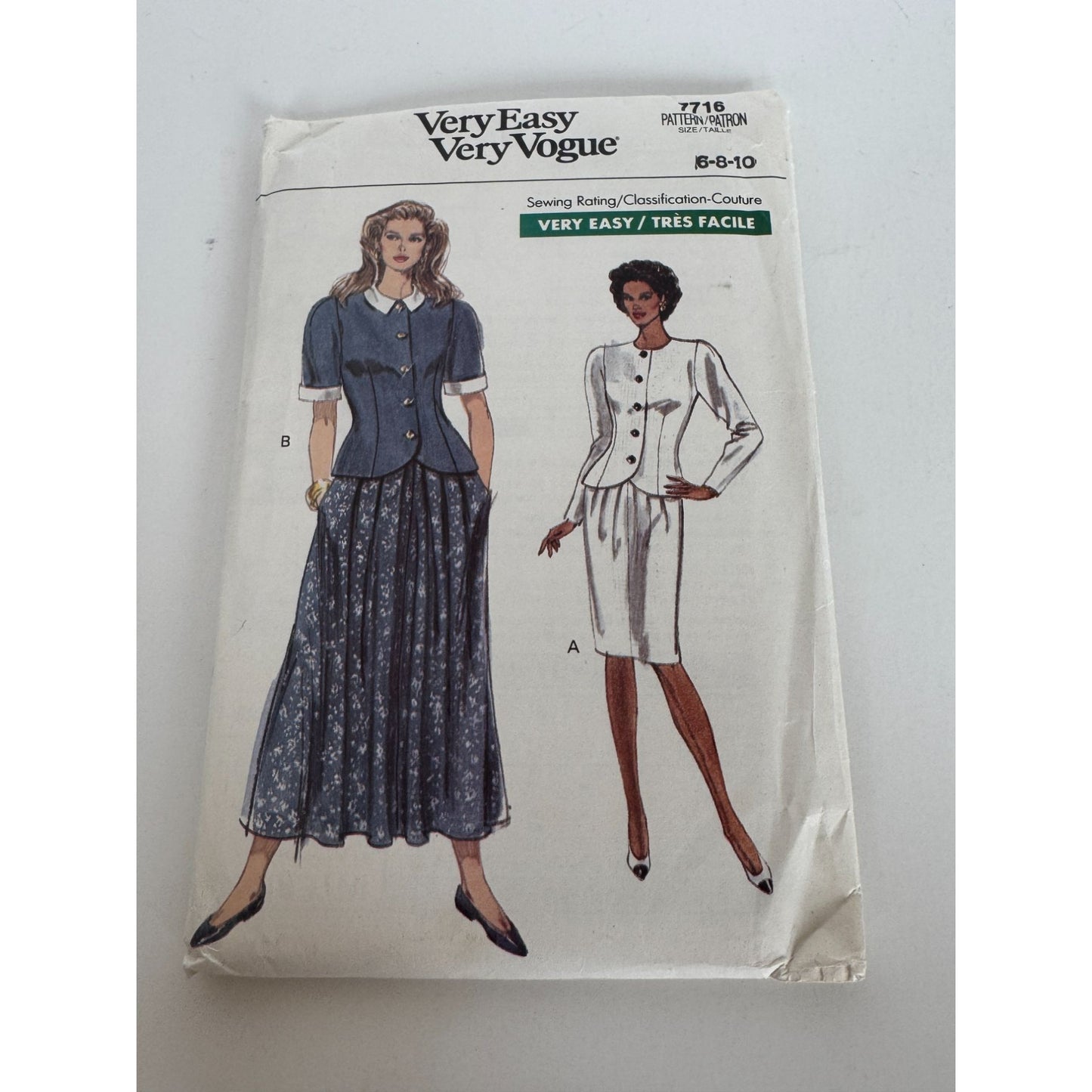 Vogue Sewing Pattern 7716 Misses Top and Tapered or Flared Skirt Size 6 8 10 UC