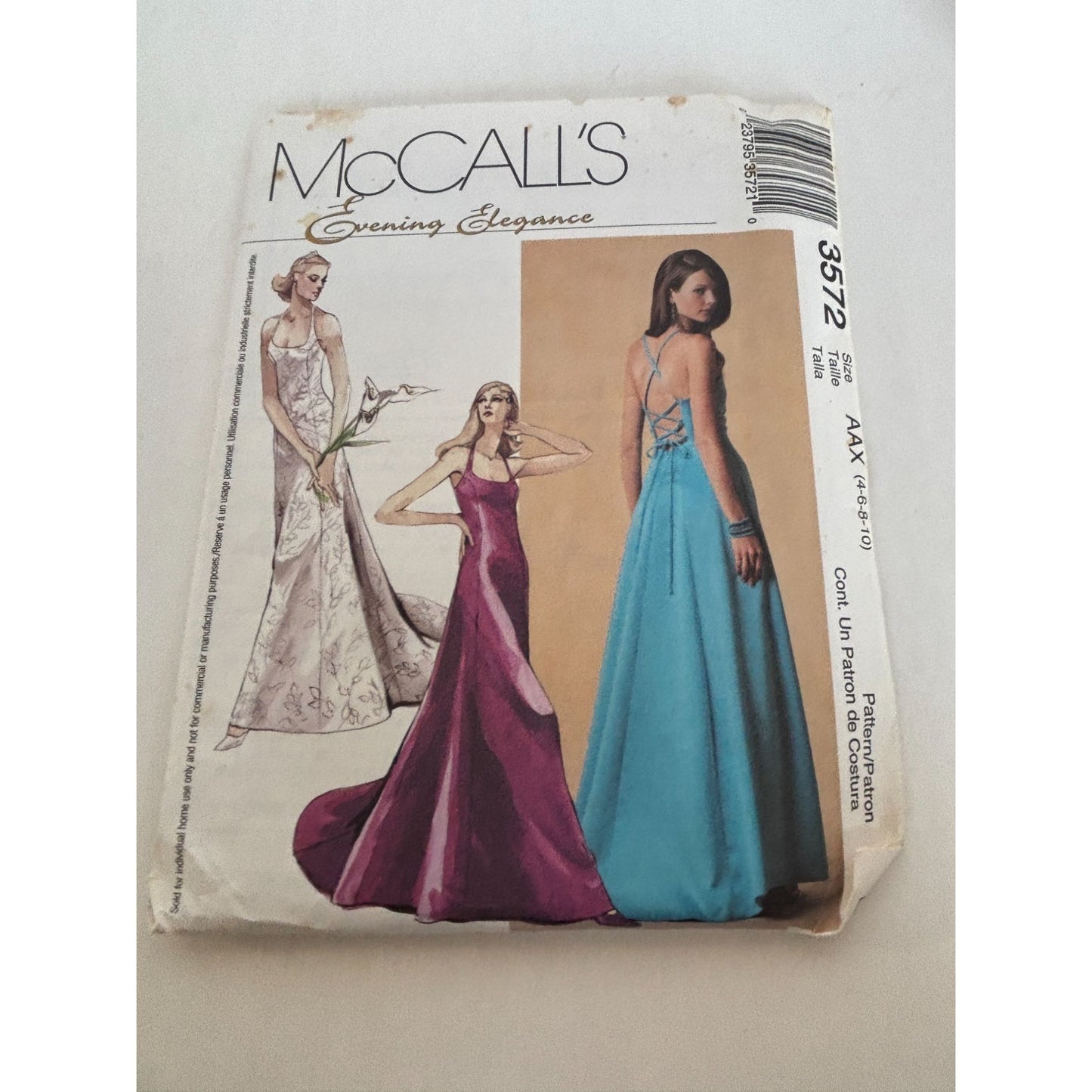 McCalls Sewing Pattern 3572 Formal Gown Evening Elegance Prom Dress 4 6 8 10 UC